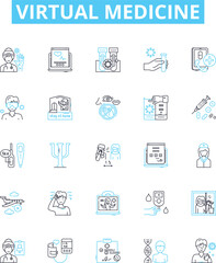 Virtual medicine vector line icons set. Virtual, Medicine, Telemedicine, Technology, Online, Healthcare, Doctors illustration outline concept symbols and signs