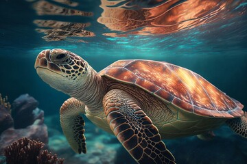 Fototapeta premium Sea Turtle Swimming in the Sea. Generative AI 