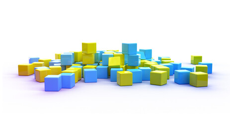 Obraz premium 3d render of colored children's cubes on transparent background