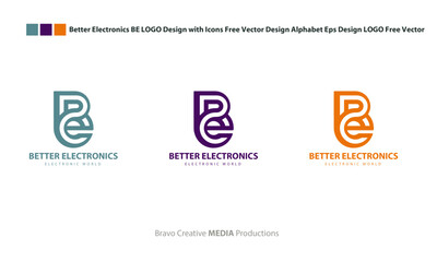 Better Electronics BE LOGO Design with Icons Free Vector Design Alphabet Eps Design LOGO Free Vector