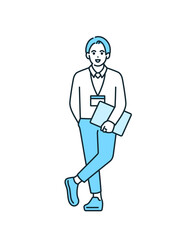 カジュアルな装いのビジネスマン。シンプルな男性の全身イラスト。