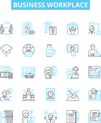 Business workplace vector line icons set. Workplace, Business, Office, Team, Productivity, Employees, Employers illustration outline concept symbols and signs