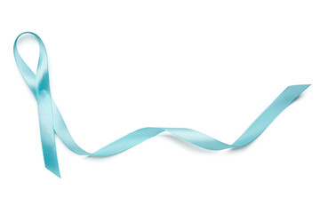Blue awareness ribbon isolated on white background. Prostate cancer concept