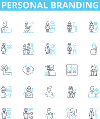 Personal branding vector line icons set. Self-promotion, Networking, Reputation, Identity, Image, Profile, Value illustration outline concept symbols and signs