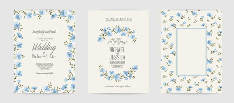 Wedding invitation. Floral linen hand-drawn illustration.