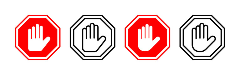 Stop icon vector for web and mobile app. stop road sign. hand stop sign and symbol. Do not enter stop red sign with hand