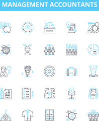 Fototapeta premium Management accountants vector line icons set. Management, Accountants, CFO, Finance, Controllership, Auditors, Analysts illustration outline concept symbols and signs