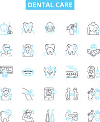 Dental care vector line icons set. Dentistry, Oral, Teeth, Hygiene, Brushing, Flossing, Fillings illustration outline concept symbols and signs