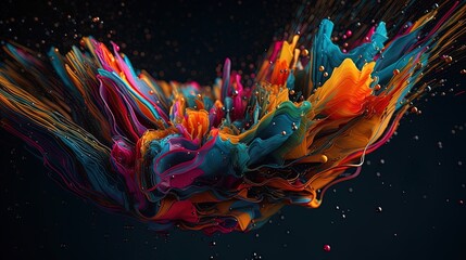 Obraz na płótnie Canvas Dynamic 3D abstract background: swirling liquids, splashes, cell shading, vibrant colors, bold outlines, soft lighting, limited animation, 8K resolution, depth of field effect.