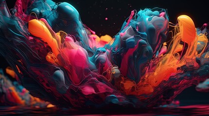 Dynamic 3D abstract background: swirling liquids, splashes, cell shading, vibrant colors, bold outlines, soft lighting, limited animation, 8K resolution, depth of field effect.
