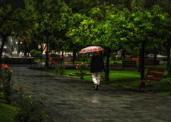 mujer bajo la lluvia
