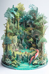 nature amazon rainforest illustration, paper kirigami craft