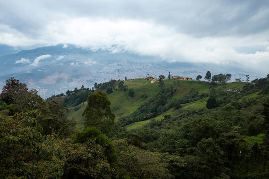 Antioquia mountainous landscape with mountains full of vegetation - San Felix, Bello - Colombia