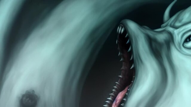 Steamship Journey through an Eldritch Nightmare Landscape with Ancient Monsters, a Mysterious Ship, Nautical Tentacles, an Ocean Disaster. [Halloween / Horror, Animated Film, Cartoon Animation.]