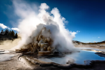 A picture of active geyser field with steam made with Generative AI
