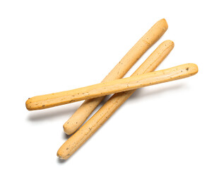 Tasty Italian Grissini on white background