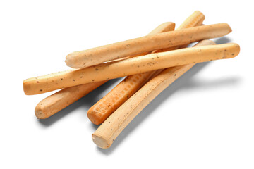 Tasty Italian Grissini on white background