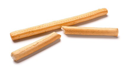 Tasty Italian Grissini on white background