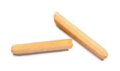 Tasty Italian Grissini on white background