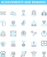 Achievements and rewards vector line icons set. Awards, Merits, Honors, Recognition, Successes, Accolades, Distinction illustration outline concept symbols and signs