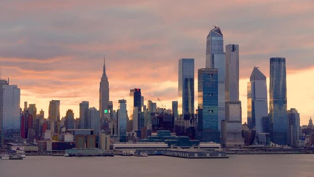 Dramatic sunrise over Manhattan skyline in New York