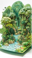 nature amazon rainforest illustration, paper kirigami craft