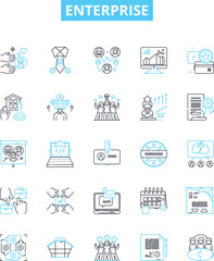 Enterprise vector line icons set. Corporation, Business, Industry, Work, Entity, Management, Commercial illustration outline concept symbols and signs