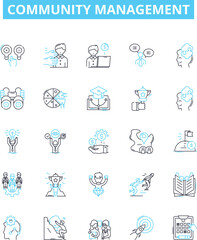 Community management vector line icons set. Community, Management, Engagement, Network, Build, Support, Interact illustration outline concept symbols and signs