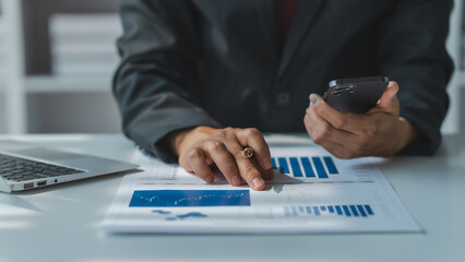 Investor increases revenue share small business stock market report and financial dashboard with key performance indicators (KPI) finance chart of business intelligence (BI)