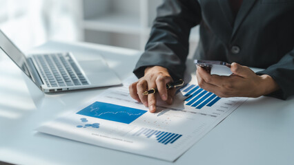 Investor increases revenue share small business stock market report and financial dashboard with key performance indicators (KPI) finance chart of business intelligence (BI)