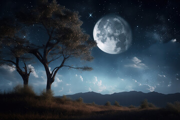 Fototapeta na wymiar Full Moon Over Mountains