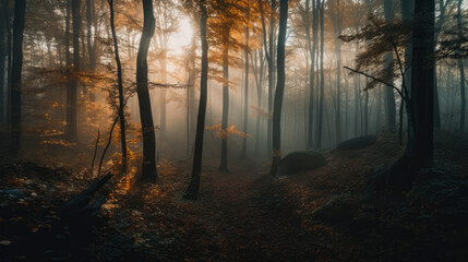 Fall Forest at Dawn created with Generative AI Technology, ai, generative