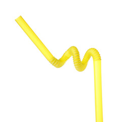 Yellow plastic cocktail straw isolated on white