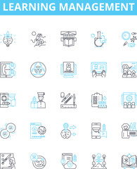 Learning management vector line icons set. Education, Training, Courseware, E-learning, System, Technology, Platform illustration outline concept symbols and signs