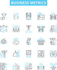Business metrics vector line icons set. Metrics, KPIs, ROI, Profit, Revenue, Cycle, Cost illustration outline concept symbols and signs
