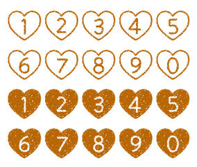 手描きのクレヨン素材　ハート型の数字アイコンセット　