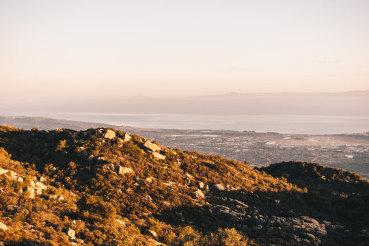 Sunset in the mountains over the coast
