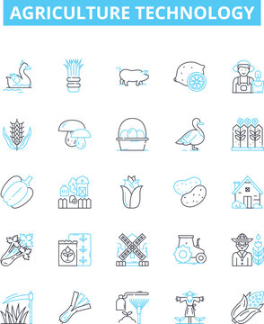 Agriculture technology vector line icons set. Technology, Agriculture, Farming, Irrigation, Crop, Produce, Mechanization illustration outline concept symbols and signs