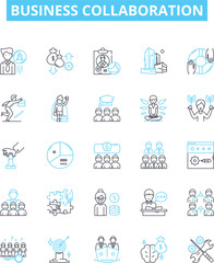 Business collaboration vector line icons set. Cooperation, Networking, Teaming, Syndication, Merging, Uniting, Sharing illustration outline concept symbols and signs