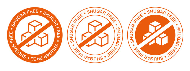 Sugar free or no sugar added food product dietary label. Packaging badges design, vector illustration.