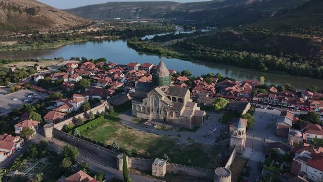 Svetitskhoveli Cathedral In Authentic Mtskheta, Aerial View