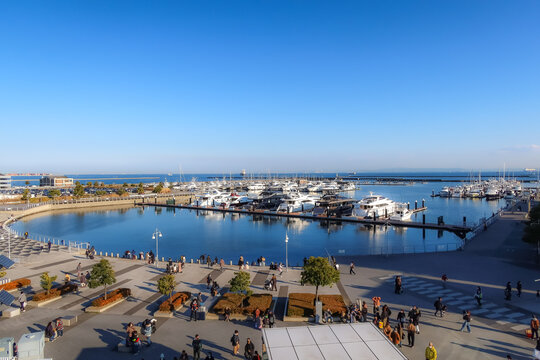 Yokohama Bay Side Marina by Mitsui Outlet Park in Yokohama, Japan. January 8, 2023