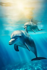 Dolphin in the sea underwater. Generative AI