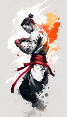 Obraz premium Martial Arts Mastery: An Artistic Jiu Jitsu Fighter Illustration