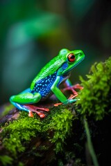 Obraz premium Frog in the forest closeup. Generative AI