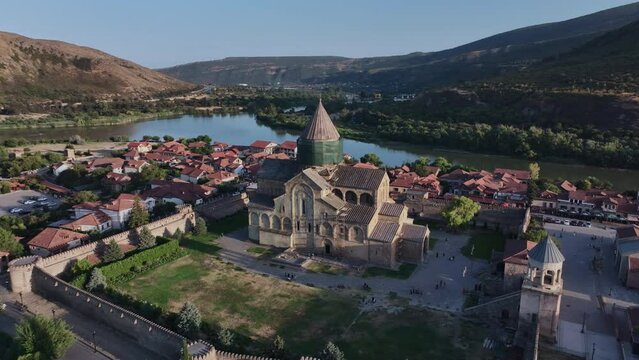 Svetitskhoveli Cathedral In Authentic Mtskheta, Aerial View