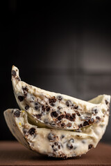 Easter egg - white chocolate shell with white chocolate cream filling with cookie