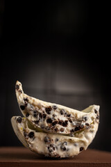 Easter egg - white chocolate shell with white chocolate cream filling with cookie