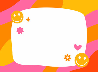 smile face and daisy flower  with  cute frame on pink color abtract pattern background.