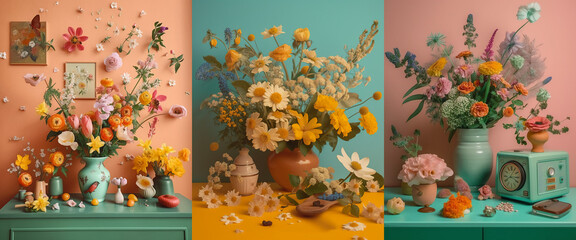 Beautiful flowers composition for cozy design, collection. isolated colorful floral background.